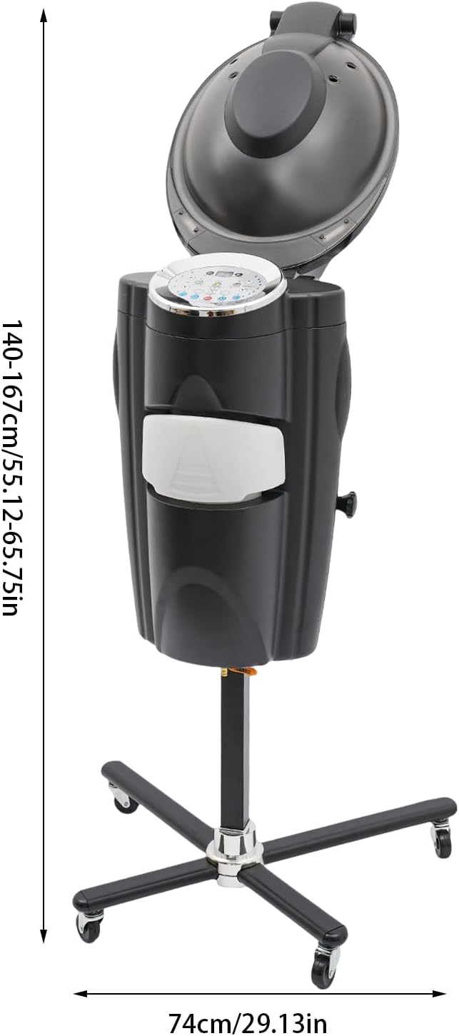 Hair Steamer Professional Hair Salon Steamer with 12 Color Light & Ozone，Adjustable Height Hair Steamer with Wheels (Black)