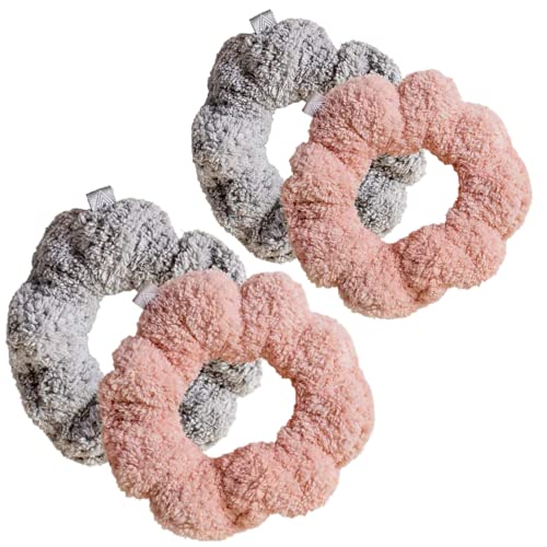 VOLO Hair Drying Scrunchie | Hair Scrunchies for Women | Ultra Soft, Thick, Anti Frizz, Breakage Free, Absorbent, & Gentle Ties that Decrease Dry Time | Microfiber | Luna Gray & Cloud Pink 4PK
