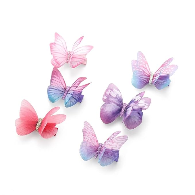 6Pcs/pack 3D Colorful Organza Butterfly Hair Clips - Chiffon Fairy Wings - Ribbon Wrapped Clips Barrettes 0.4Inch Hair Accessories For Women (Multicolor4)