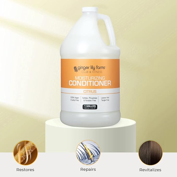 Ginger Lily Farms Club & Fitness Moisturizing Conditioner for Dry Hair, 100% Vegan & Cruelty-Free, Citrus Scent, 1 Gallon (128 fl oz) Refill