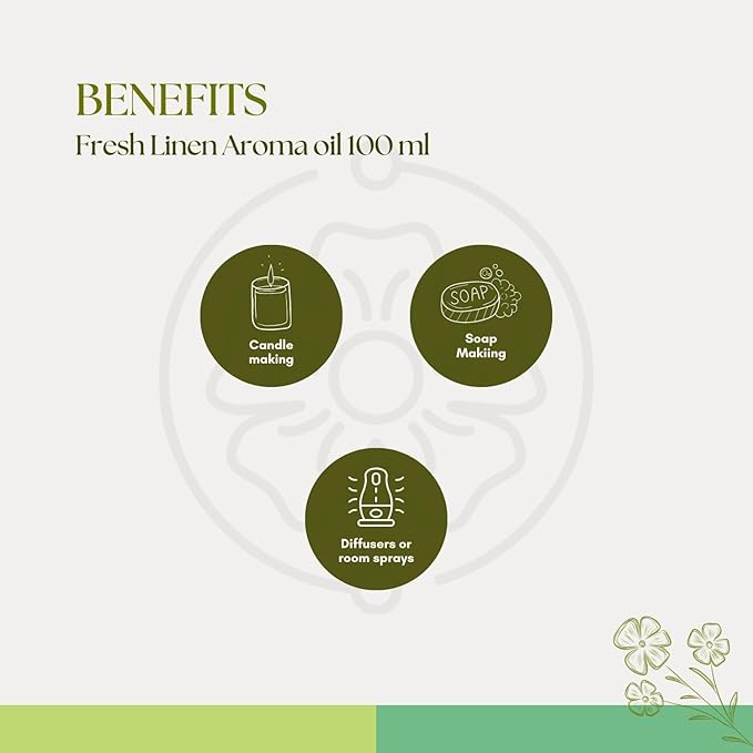 Roots & Above Pure Natural Fresh Linen Essential Oil 3.38 Oz/100 ml Oils for Skin, Hair Care, Massage, Diffusers, Humidifiers, DIY Beauty, Home Candle Making & Self-Care