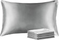 BEDELITE Satin Pillowcase with Zipper 4 Pack, Grey Pillow Cases Standard Size, Super Soft and Cooling Similar to Silk Pillow Cases, Gift for Women Men(20x26 Inches)