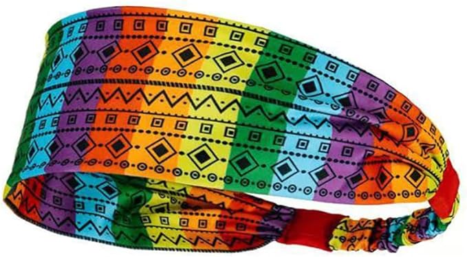Rainbow Headband for Women Non Slip Elastic Sweat Hairbands Fashion Sports Hair Bands Soft Cloth Fabric Stretchy Headband for Running Workout Yoga
