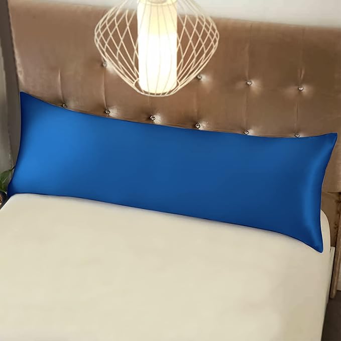 NTBAY Zippered Satin Body Pillow Pillowcase, Silky Slip Cooling Body Pillow Cover, Long Side Hidden Zipper, 20x54 Inches, Royal Blue