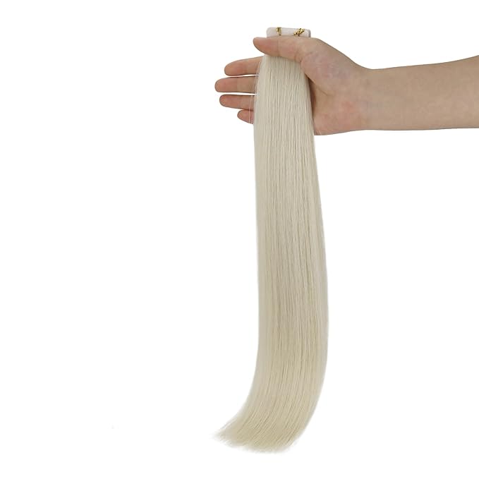 Full Shine Injection Tape ins Human Hair Extensions Virgin Tape Hair Extensions Human Hair Color 1000 Blonde Human Hair Extension 14Inch Machine Remy Seamless Extensions 10G 5Pcs for Wedding