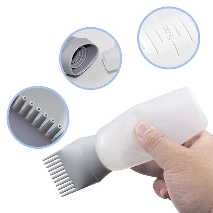 ELANE 4 Pcs Root Comb Applicator Bottle, 6oz, Hair Oil Applicator Bottle for Hair, Dye, Shampoos, Salons, Camping, Traveling (Purple+Grey)