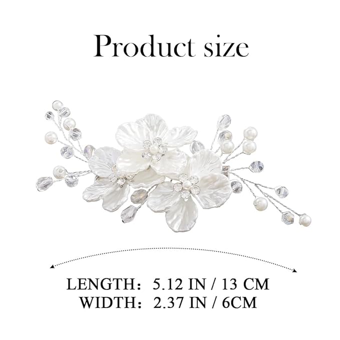 Asooll Flower Wedding Hair Barrette Clips Silver Bridal Hair Accessories Pearl Hair Pieces for Women (Silver)
