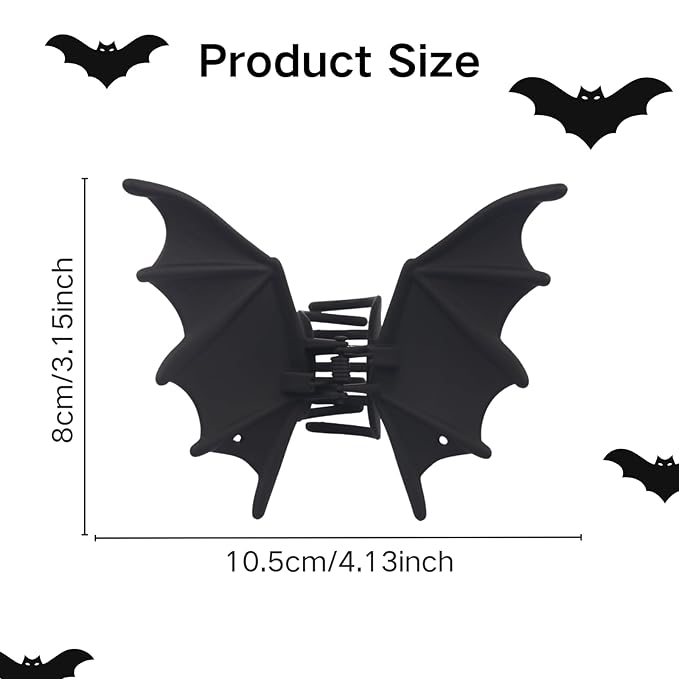 Halloween Hair Clip for Women for Thick Hair Black Bat Wing Metal Claw Clips Gothic Accessories Cute Matte Barrettes for Styling Accessories Halloween Party Favors Christmas Supplies