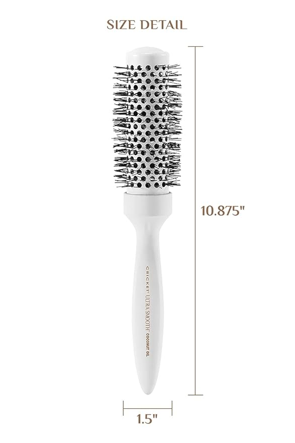 Cricket Ultra Smooth Coconut Thermal Hair Brush – 1.5” Ceramic Barrel, Coconut Oil and Keratin-Infused, Anti-Static Heat-Resistant Bristles, Textured Handle for Styling All Hair Types