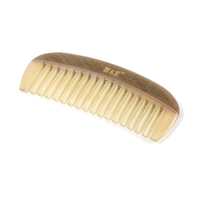 TAN MUJIANG Wooden Sheep or Cow Horn Comb Smooth Luxury Set, Anti-Static YTB 5-11 with Case