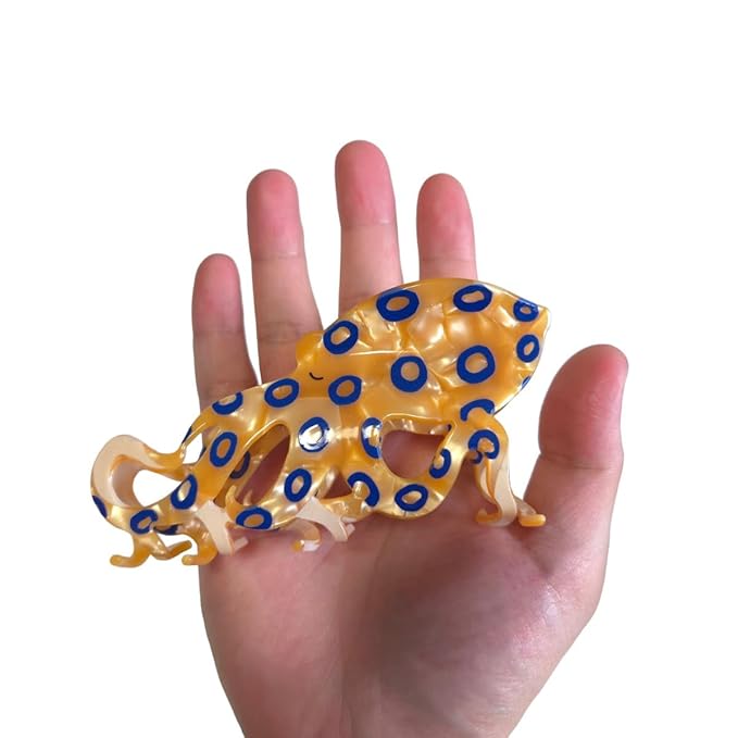 Cute Big Blue-Ringed Octopus Hair Clips,Novelty Acetate Octopus Element Claw Clip