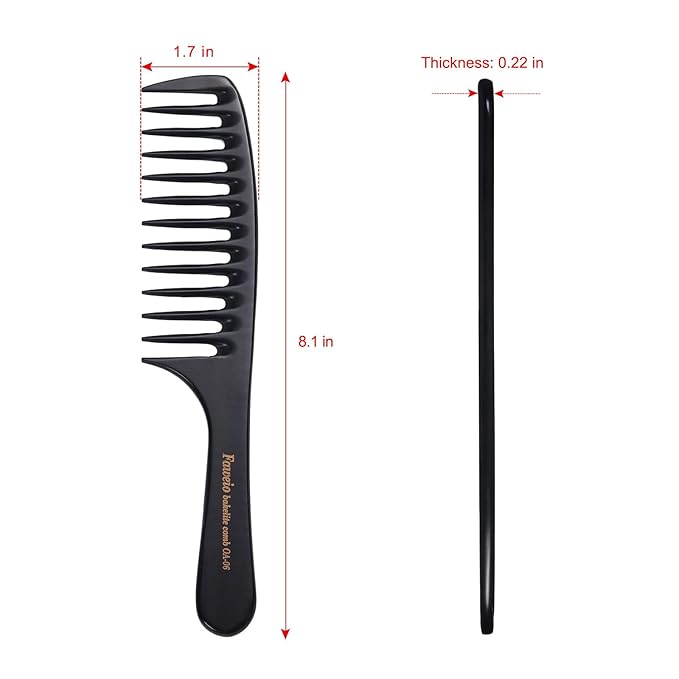 PERFEHAIR Wide Tooth Detangling Comb for Women - Large, Thick, Durable Bakelite Anti-static Hair Comb for Curly, Wet, Long, Thick Hair - Black, Professional Hair Detangler