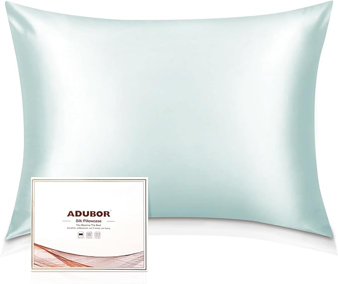 Adubor 100% Silk Pillowcase - Mulberry Silk Pillow Cases, 23 Momme 6A Grade Fibers, Silk Pillow Case for Hair and Skin Health, with Hidden Zipper (Queen 20''x30'', Light Green, 1PC)