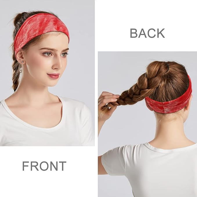 Boho Headbands For Women Fashion Wide Headband Yoga Workout Head Bands Hair Accessories Elastic Tie Dye Band 6 Pack