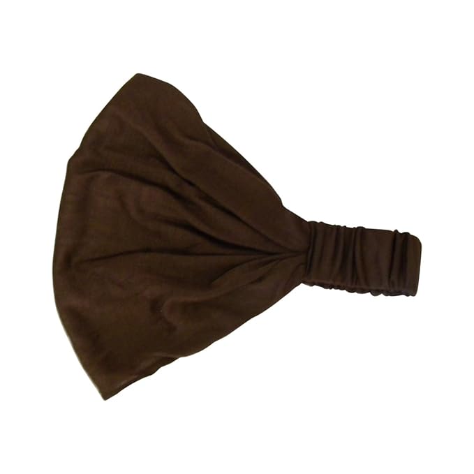 Motique Accessories Set of 3 Wide Cotton Head Band Solid Boho Yoga Style Soft Hairbands - Brown