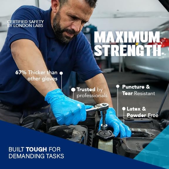Sky Blue 5 Mil Nitrile Exam Gloves Disposable Latex Free | Medical Rubber Gloves for Doctors, EMT, First Aid Kit, Food Service & Cleaning | Bulk Nitrile for Mechanics (100 CT) - Medium