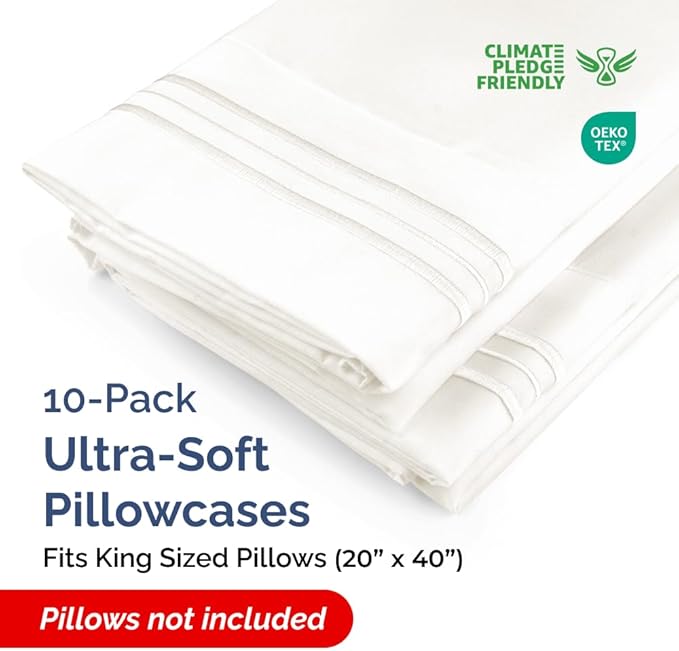 King Pillow Cases Set of 10 - Ultra Soft Hotel Quality Pillowcase Covers - Comfy, Cozy & Wrinkle Free - Shrink, Stain & Fade Resistant - Machine Washable Pillow Protectors - 10 Pcs Set - Antique White