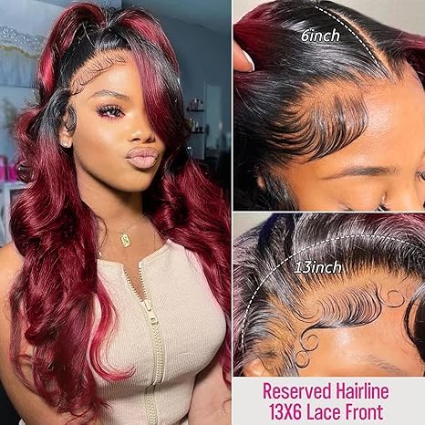 AMIRTY 250 Density Burgundy Lace Front Wigs Human Hair 13x6 HD Transparent Body Wave Lace Front Wig Pre Plucked 1B/99J Burgundy Red Wine Glueless Human Hair Wigs for Women 28 Inch