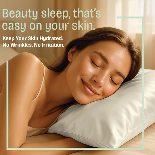 BLISSFORD Satin Pillowcase with Zipper, for Hair and Skin Care, Feels Soft and Cool Like a Silk Pillowcase, Satin Pillow Cases 2 Pack, Slik Pillow Cover, Ivory - King Size, Set of 2