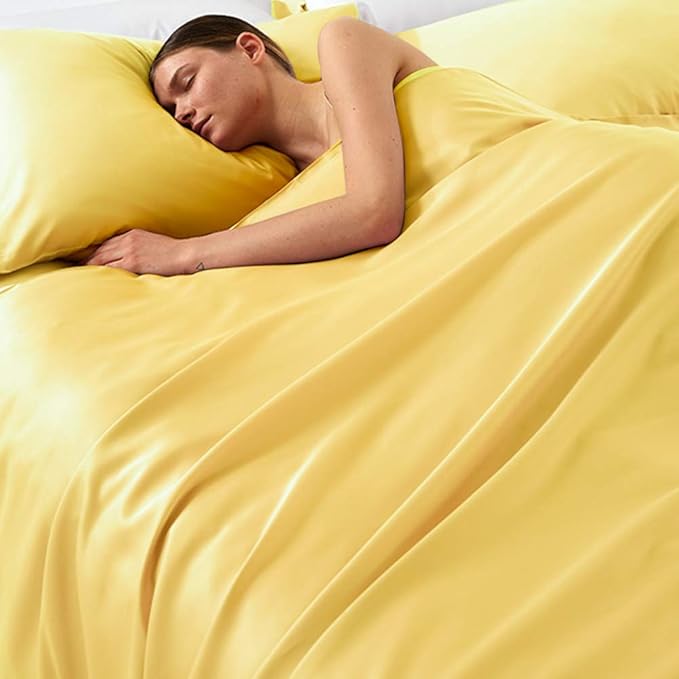 NTBAY Zippered Satin Pillow Cases for Hair and Skin, Luxury Queen Hidden Zipper Pillowcases Set of 2, 20x30 Inches, Yellow