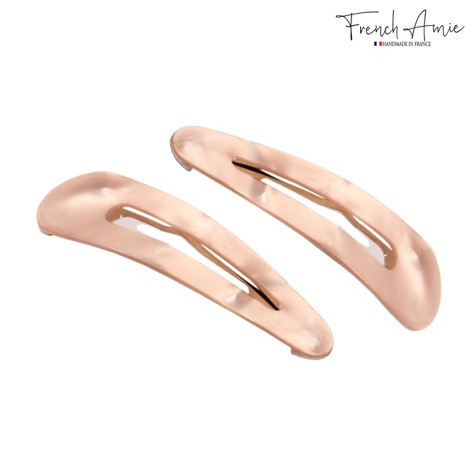 French Amie Clic Clac Large Handmade Celluloid Acetate Set of 2 Snap Hair Clips No Slip Side Slide-in Barrette for Women and Girls (Glossy Golden)