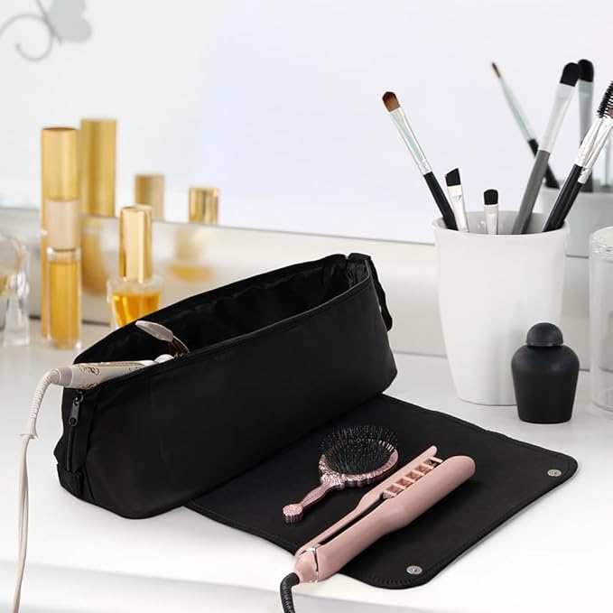 callie Custom Hair Tools Travel Bag, Personalized Portable Hair Accessories Organizer Case Storage Pouch with Heat Resistant Mat, Gifts for Women Men, 18" x 4.7" × 5.9"