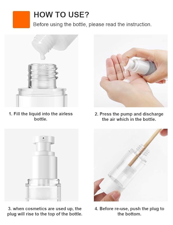 LONGWAY 3.4 Oz 100ml Clear Airless Cosmetic Cream Pump Bottle Travel Size Dispenser Refillable Containers/Foundation Travel Pump Bottle for Shampoo (Pack of 6)