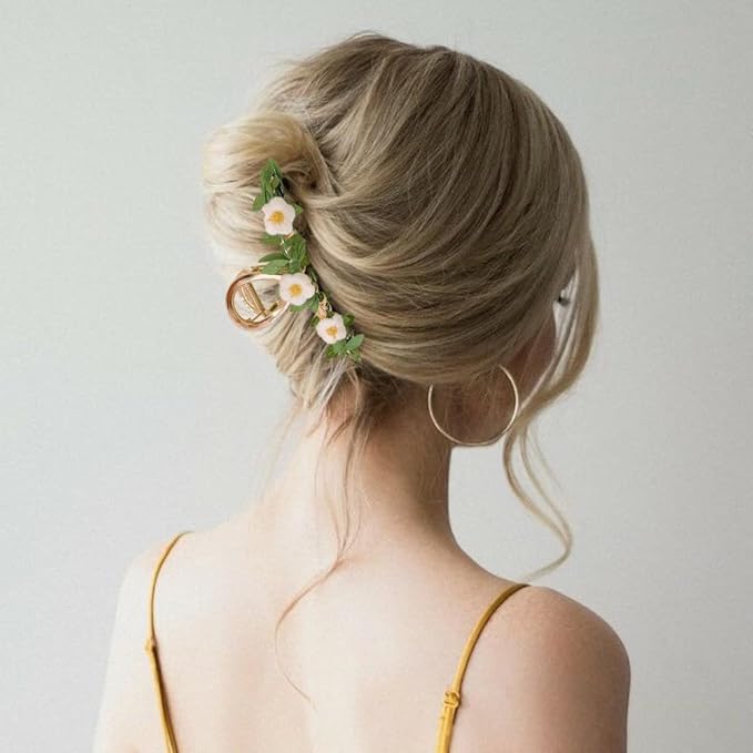 Large Metal Camellia Hair Claws for Women - 2Pcs Sweet Retro Non-Slip Butterfly Leaf and Flower Jaw Clips, Cute Big Hair Accessories