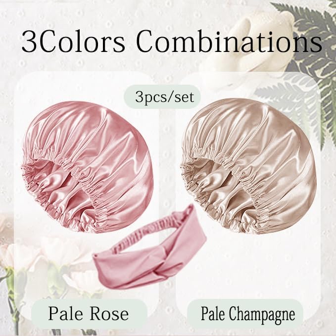Hair Bonnets 3Pcs Satin Bonnet For Sleeping Silky Bonnets Womens Silk Bonnet Night Caps Curly Hair Sleep Cap For Women