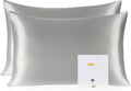 ZIMASILK 100% Pure Mulberry Silk Pillowcase 2 Pack, Soft and Smooth,Both Sides Premium Grade 6A Silk,600 Thread Count,with Hidden Zipper for Men and Women Family (Standard 20"x26", Gray)