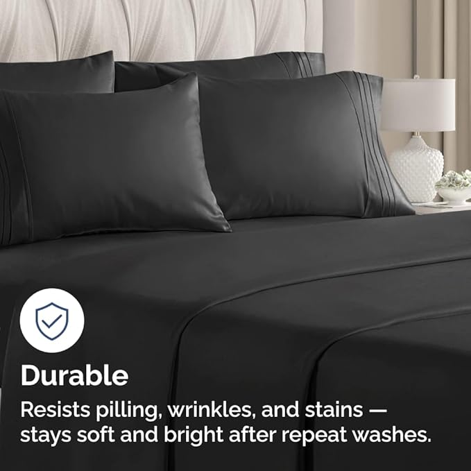 King Pillow Cases Set of 6 - Ultra Soft Hotel Quality Pillowcase Covers - Comfy & Wrinkle Free - Shrink, Stain and Fade Resistant - Easy-Care, Machine Washable Pillow Protectors - 6 Piece Set - Black