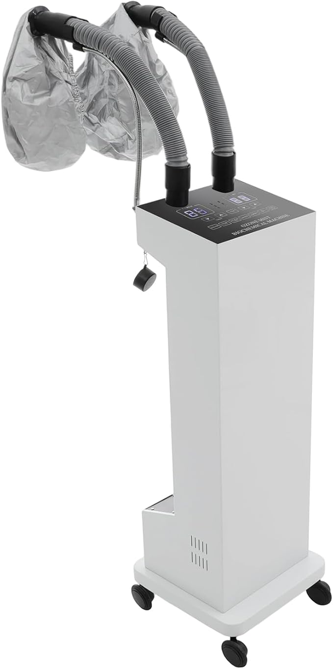 Nano Hair Steamer with 2 Vaporizing Caps, Professional Micro Mist Hair Processor with Rolling Wheels, 650W 110V Nano Hair Steamers Machine, Multifunctional Hair Steamer for Home Barber Shop (White)