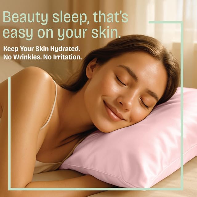 BLISSFORD Pink Satin Pillowcase with Zipper, for Hair and Skin Care, Feels Soft and Cool Like a Silk Pillowcase, Satin Pillow Cases 2 Pack, Slik Pillow Cover, Standard Size - Set of 2