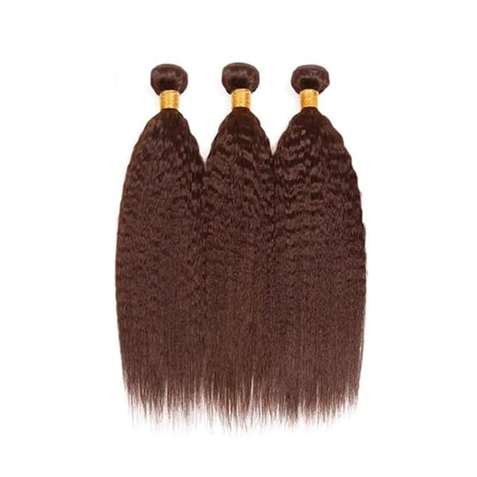 Brown Kinky Straight Bundles Human Hair Color 4 Bundle Niegmeag Virgin Soft and Sikly Remy Hair 3 Bundles 16 18 20 Inch Double Weft Color 4 Yaki Straight Bundle