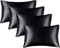 BEDELITE Satin Pillowcase for Hair and Skin, Super Soft Similar to Silk Pillow Cases 4 Pack with Envelope Closure, Cooling Pillowcases for Women Men (20"x36" King Size, Black)