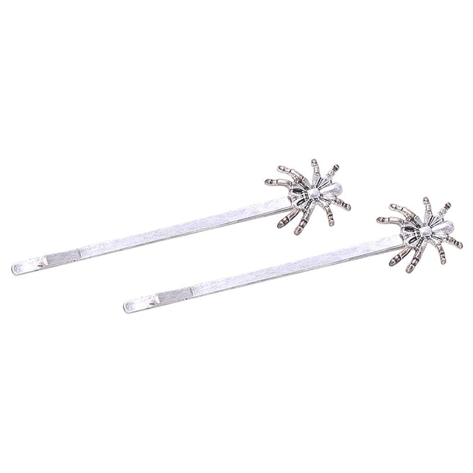 Rosemarie Collections Women's Spooktacular Halloween Hair Clip Bewitching Bobby Pins Set (Silver Tone Spider)