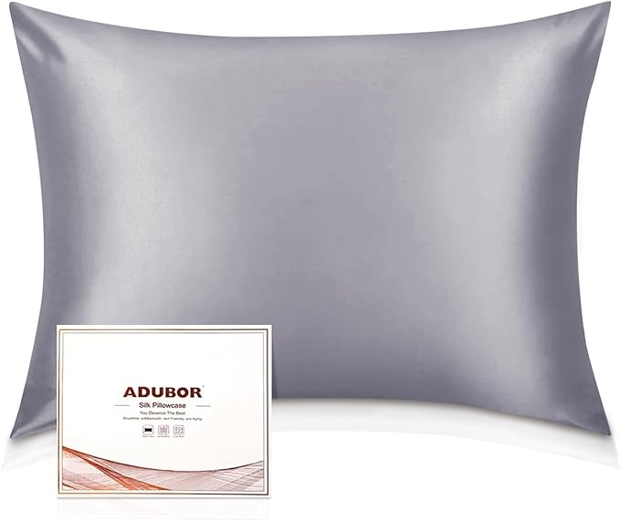 Adubor 100% Silk Pillowcase - Mulberry Silk Pillow Cases, 23 Momme 6A Grade Fibers, Silk Pillow Case for Hair and Skin Health, with Hidden Zipper (Queen 20''x30'', Light Gray, 1PC)