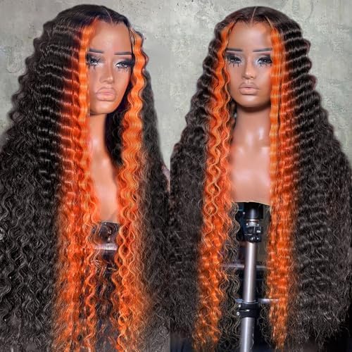 250 Density Curly Lace Front Wigs Human Hair Pre Plucked Hairline Glueless Wig 13x6 HD Lace Frontal Wigs for Women Ginger Orange Colored Ombre Wig Brazilian Virgin Hair 26inch