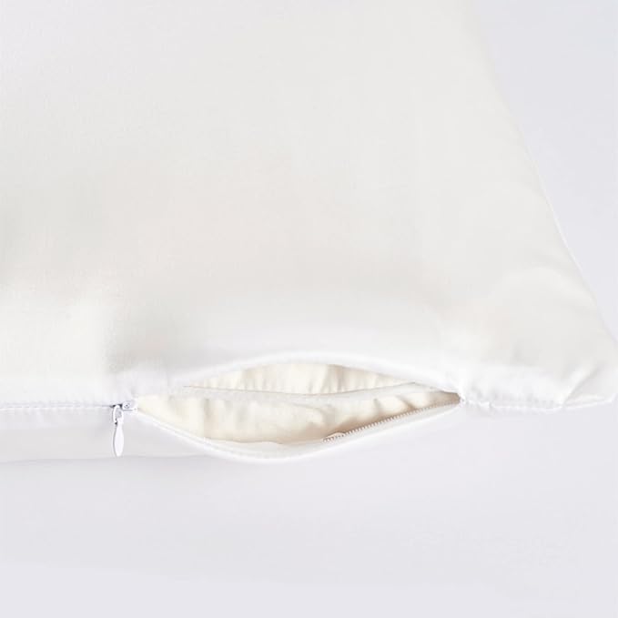 White Silk Pillow Cases King with Zipper Made in USA, Real 22 Momme Mulberry Silk Pillowcase for Hair and Skin, Premium Pillow Cover, 100% Organic, Anti Acne, 1 Pc 20"x36" (King, White)