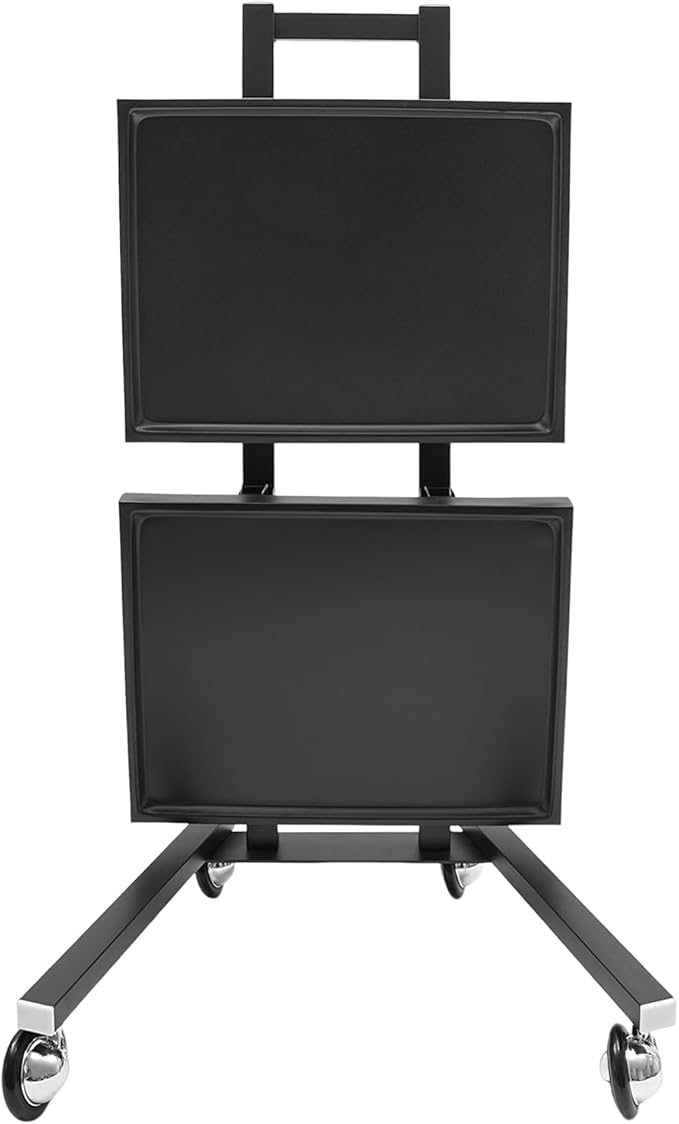 2 Tier Foldable Tray Trolley, Stainless Steel Salon Storage Metal Rolling Cart Mobile Hairdressing Tool Organizer with Wheels for Hair Salon, Studios, Spa Salons (Black)