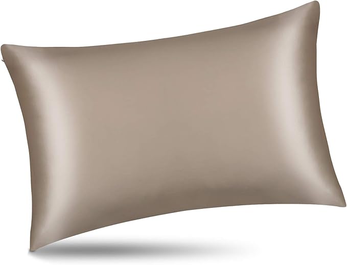 ALASKA BEAR Natural Silk Pillowcase, Hypoallergenic, 19 Momme, 600 Thread Count 100 Percent Mulberry Silk, King (1pc, Taupe Tan)