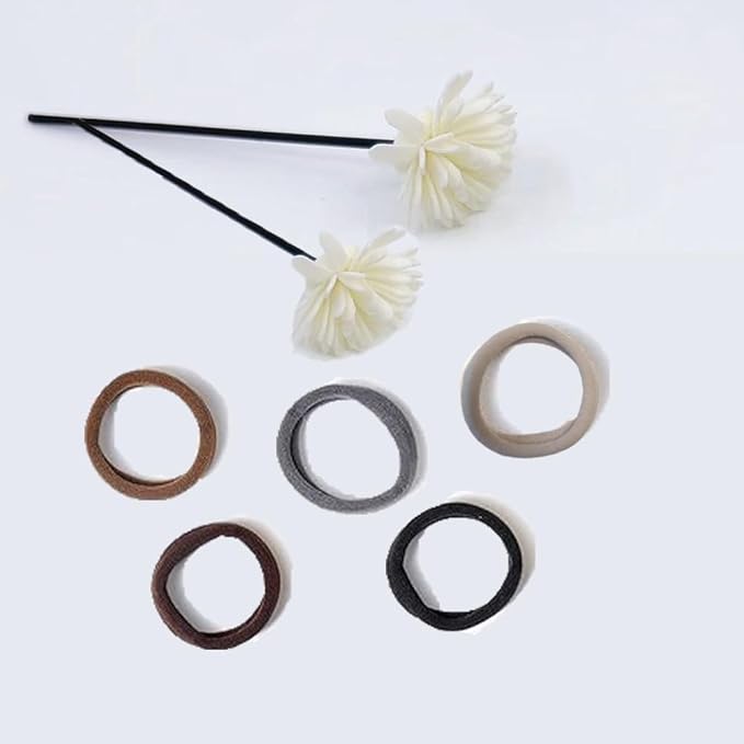 Hair Ties Hair Elastics Bands Seamless Cotton No Damage Thick Curly Hair Long-Lasting Braids Ponytails Holders All Hair Types Pain-Free Hair Accessories Women Men Coffee Colors 50 PCS
