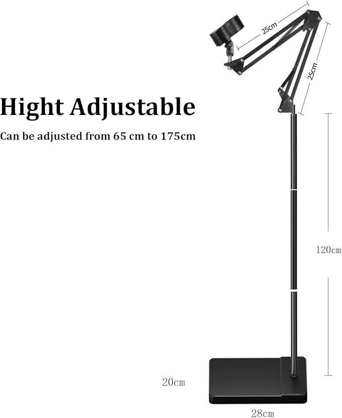 Hands Free Hair Dryer Stand Holder - Upgraded Blower Stand Holder with Larger Clamp, 25.6in- 68.9in Height Adjustable Blow Dryer Floor Stand Countertop Stand Holder with Heavy Base