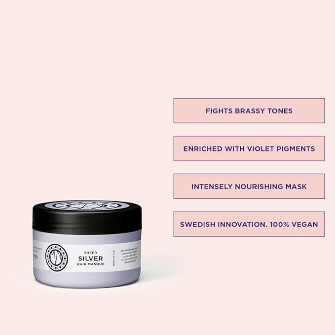 Maria Nila Sheer Silver, Hair Mask 8.5 Fl Oz, Neutralizes Golden Shades, Violet Pigments Gives Cool Tone, 100% Vegan & Sulfate/Paraben free