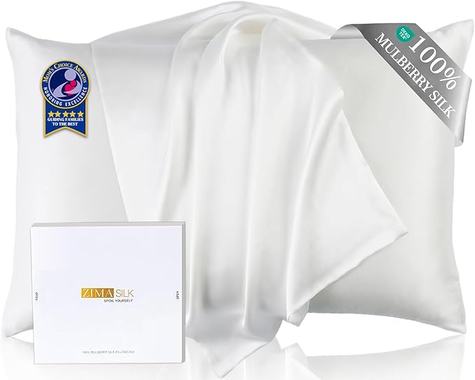 ZIMASILK Upgraded 100% Pure Natural Undyed Mulberry Silk Pillowcase for Hair and Skin Pillow Cases with Hidden Zipper, More Soft & Durable Grade 6A Silk, Gift Box 1Pc (Standard 20"x26", Ivory)