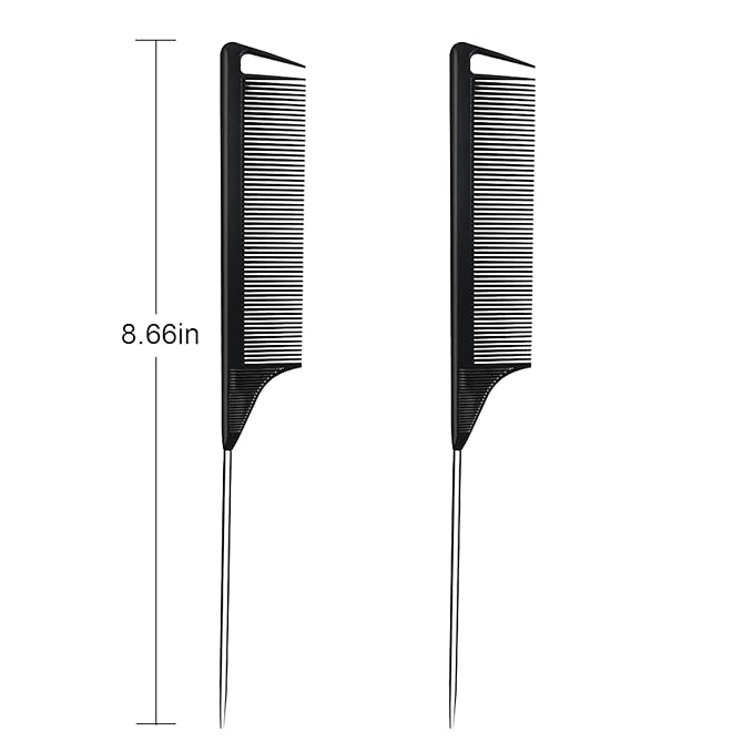 Hair Metal Carbon Parting Combs 3PCS, for Women and Girls, for Curly, Braiding, Styling (Black)