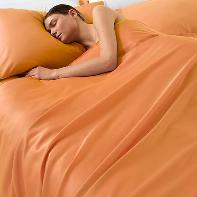 NTBAY Zippered Satin Pillow Cases for Hair and Skin, Luxury Standard Hidden Zipper Pillowcases Set of 2, 20x26 Inches, Orange