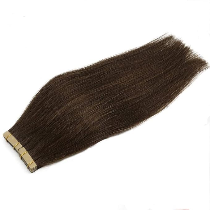 GOO GOO Tape in Hair Extensions Human Hair, 4A Chocolate Brown, 24inch 50g 20pcs, Skin Weft Seamless Invisible, Silky Straight with Thick Ends, Remy Human Hair