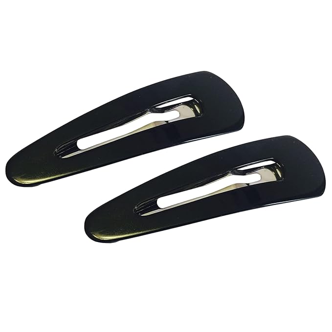 French Amie Clic Clac Pair of Large Black Handmade Cellulose Snap Hair Pin Clip