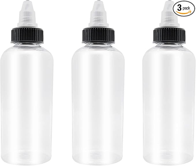 3 Pcs Dispensing Bottles, 8oz Plastic Boston Squeeze Bottles with Twist Top Cap